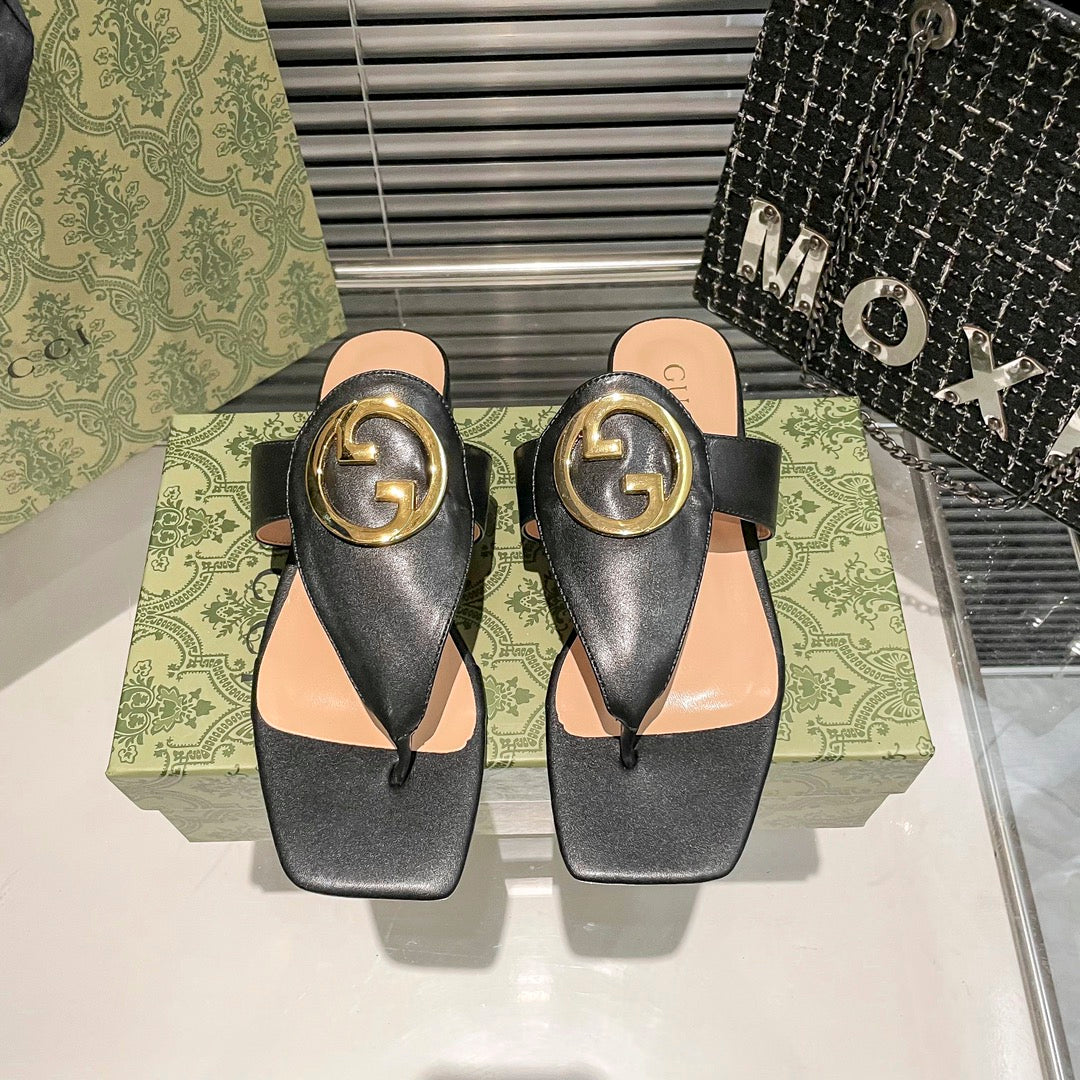 Fashion metal ring square-toe thong flat slides-s2 mysite