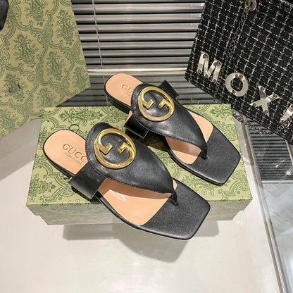 Fashion metal ring square-toe thong flat slides-s2 mysite