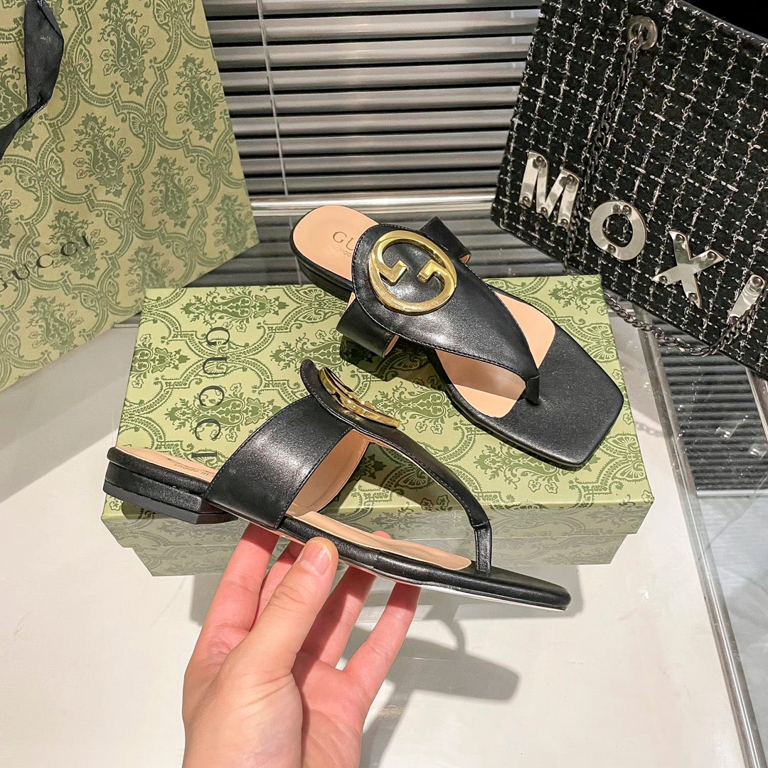 Fashion metal ring square-toe thong flat slides-s2 mysite