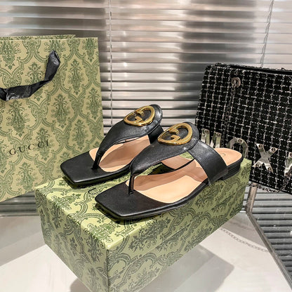 Fashion metal ring square-toe thong flat slides-s2 mysite
