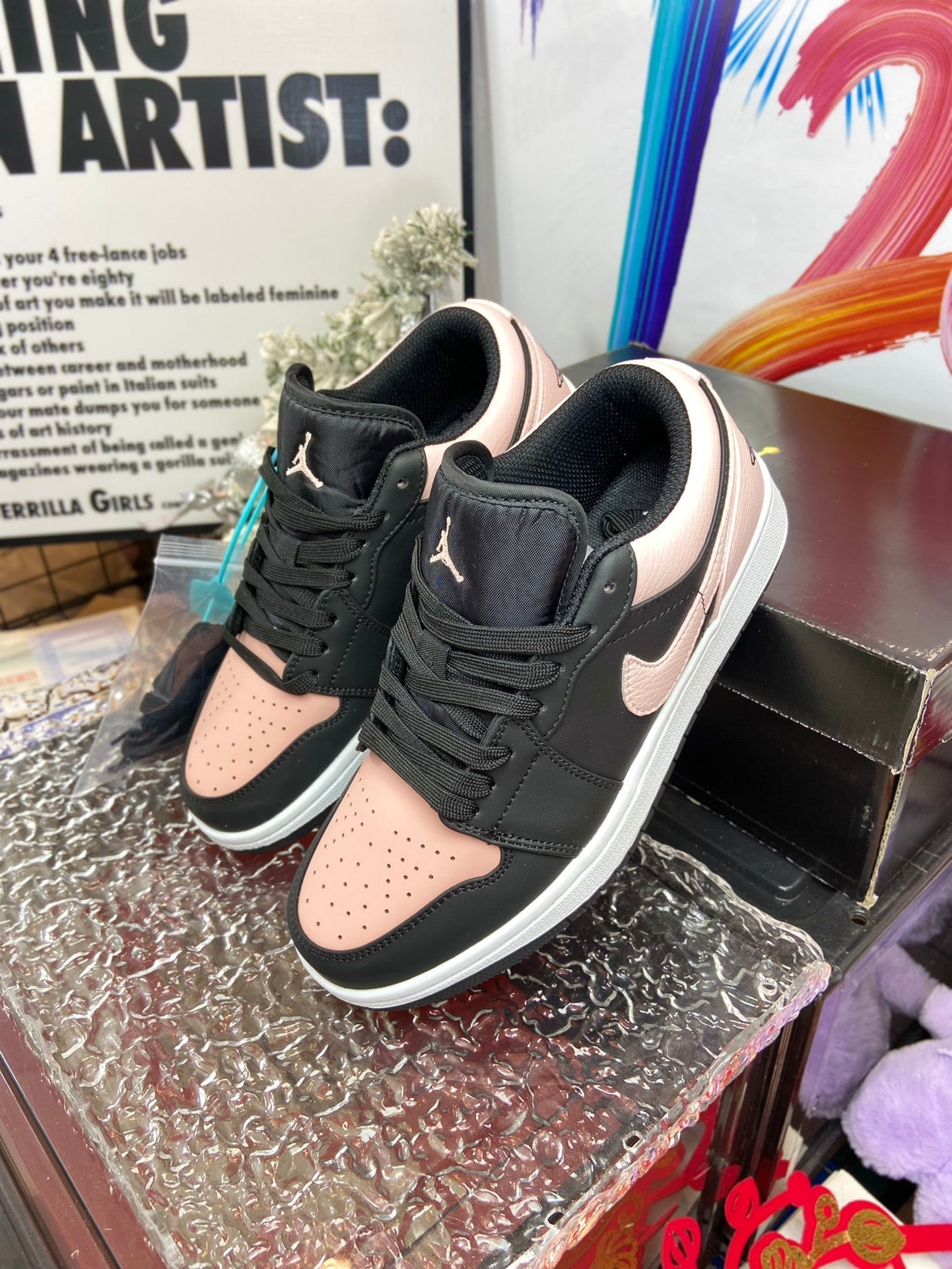 Black and pink color-block low-top casual sneakers-s2 mysite