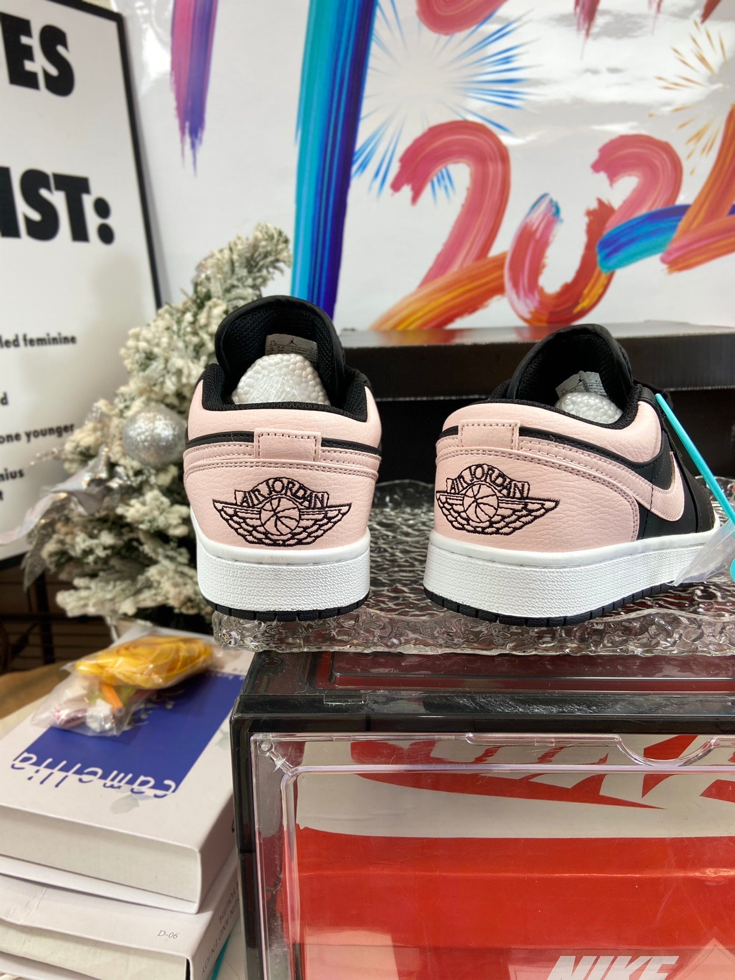 Black and pink color-block low-top casual sneakers-s2 mysite