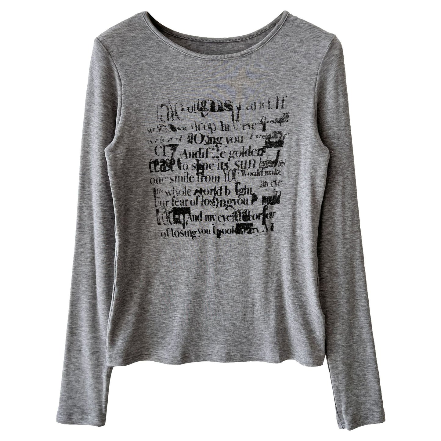 Unique Design Graffiti Letter Long Sleeve T-shirt for Women, Summer Silk Wool Base Layer