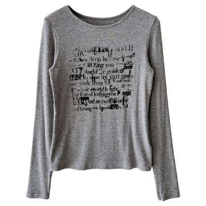 Unique Design Graffiti Letter Long Sleeve T-shirt for Women, Summer Silk Wool Base Layer