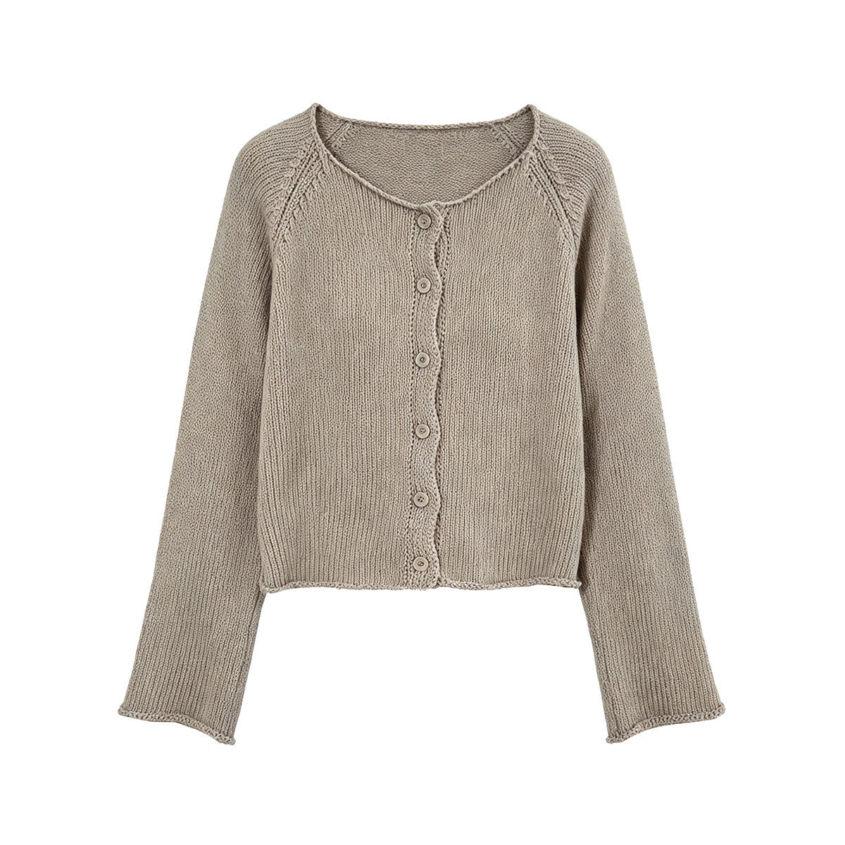 Edge Round Neck Knit Cardigan Women Versatile Minimalist Sweater Short Top