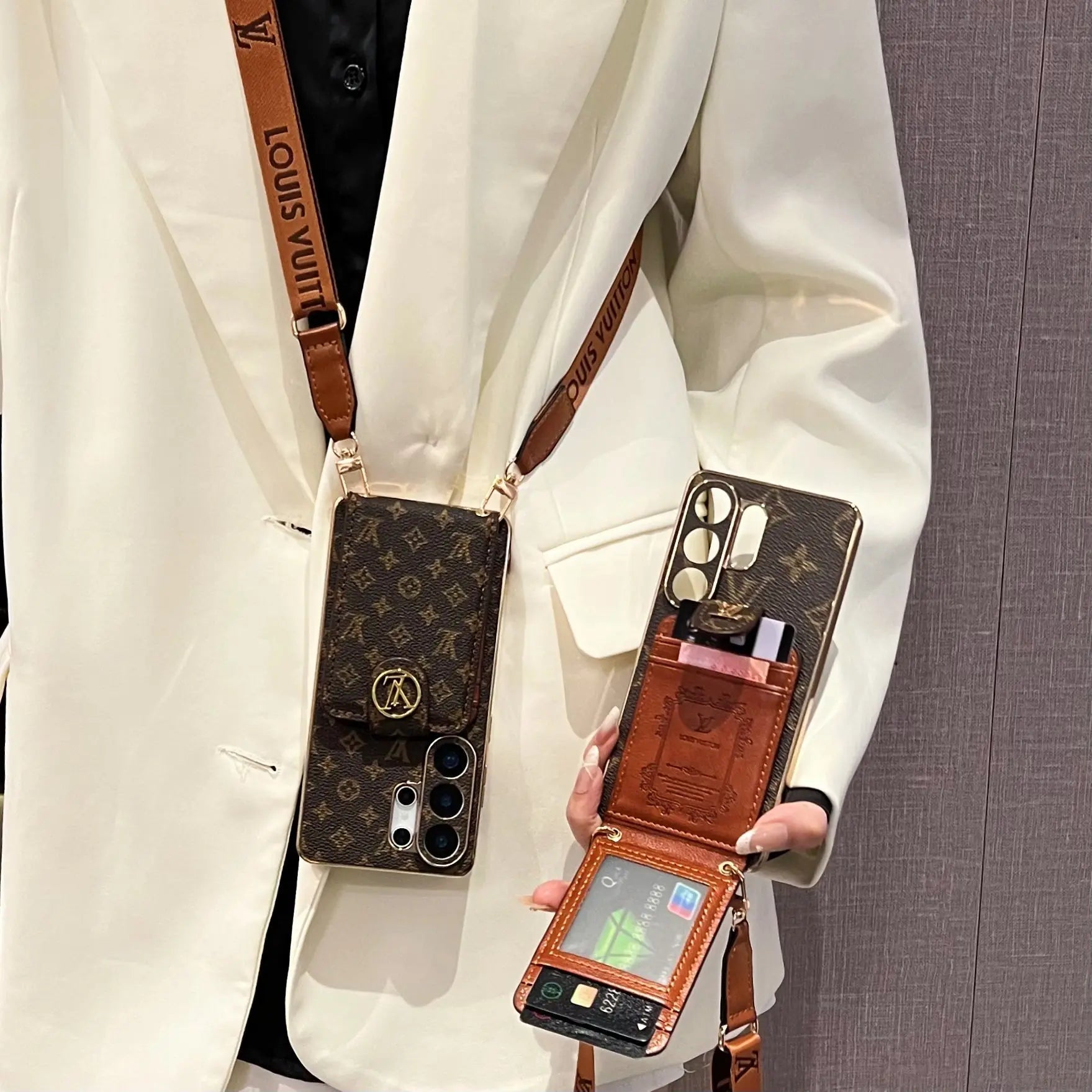 Luxury Monogram Crossbody Phone Case with Card Pocket and Shoulder Strap-1 mysite