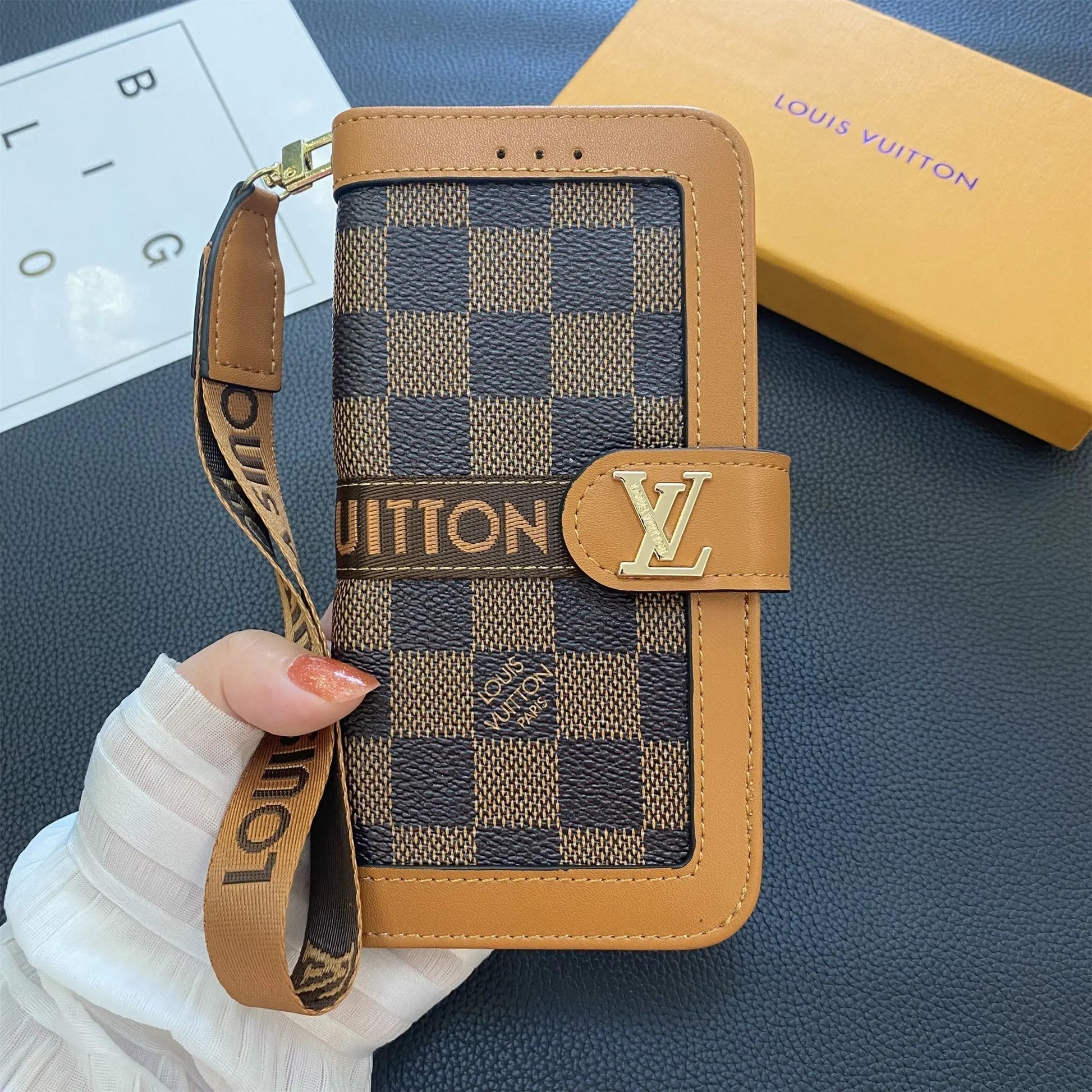 Premium Genuine Leather Monogram Canvas Wallet Card Holder Case Samsung Galaxy-1 mysite