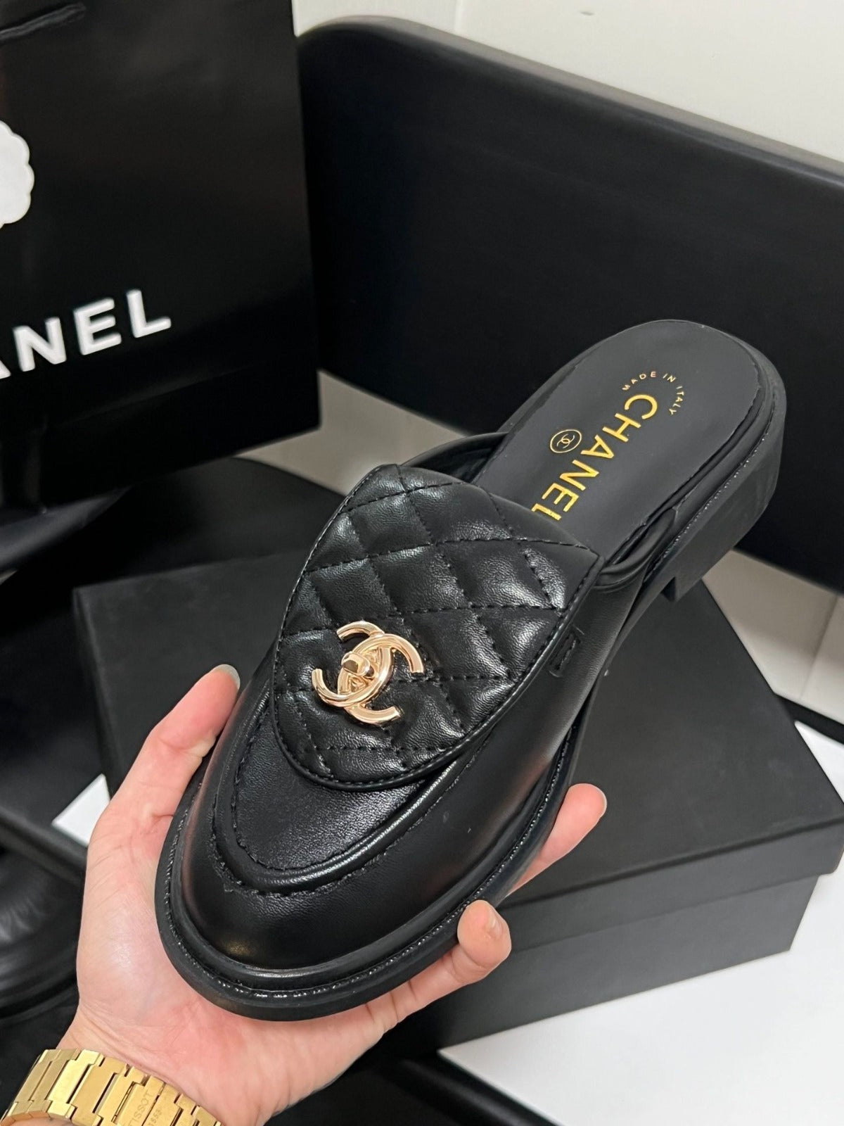 Light Luxury Quilted Metal Buckle Mules-s2 mysite