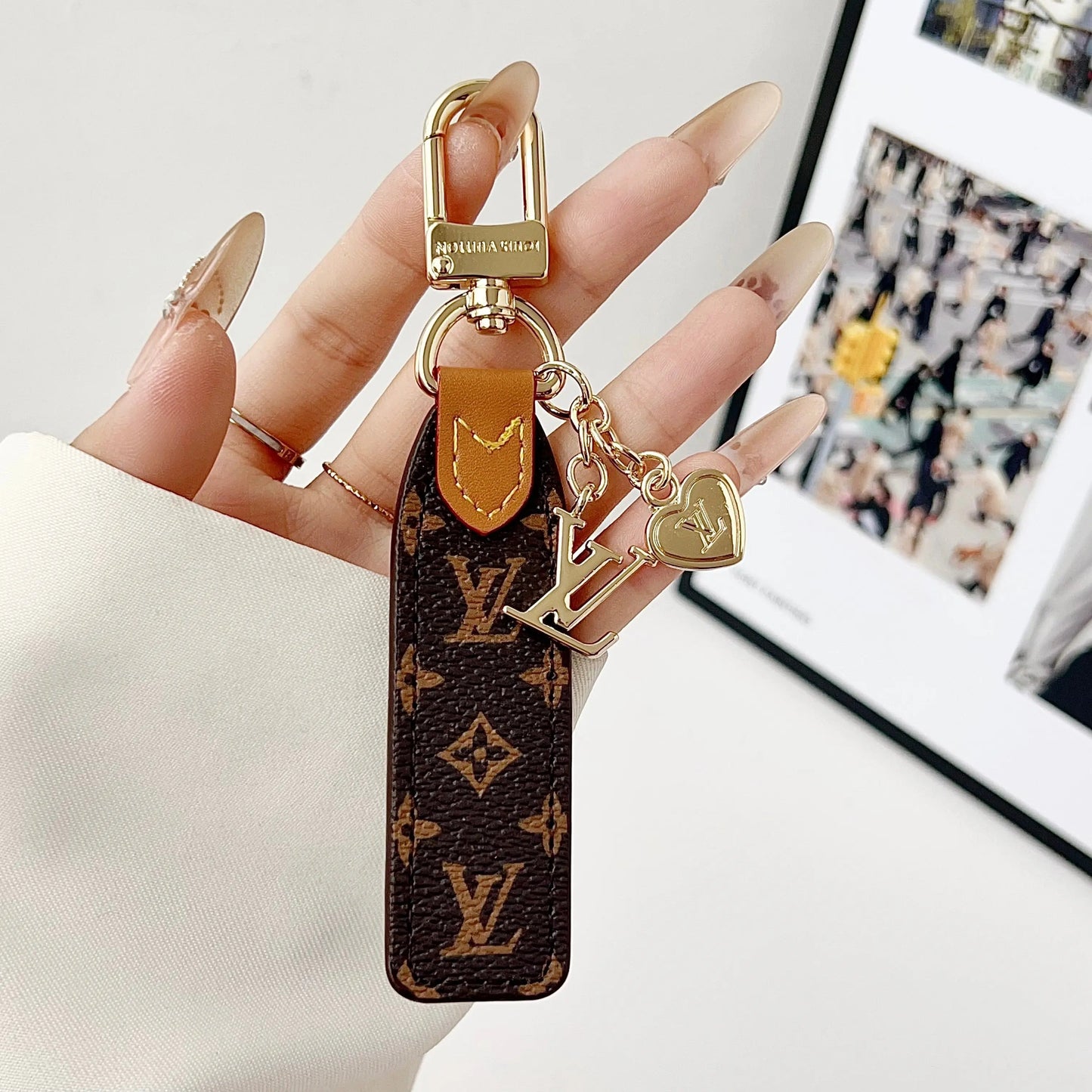 Luxury Leather Keychain Charm with Gold Accents-s2 mysite