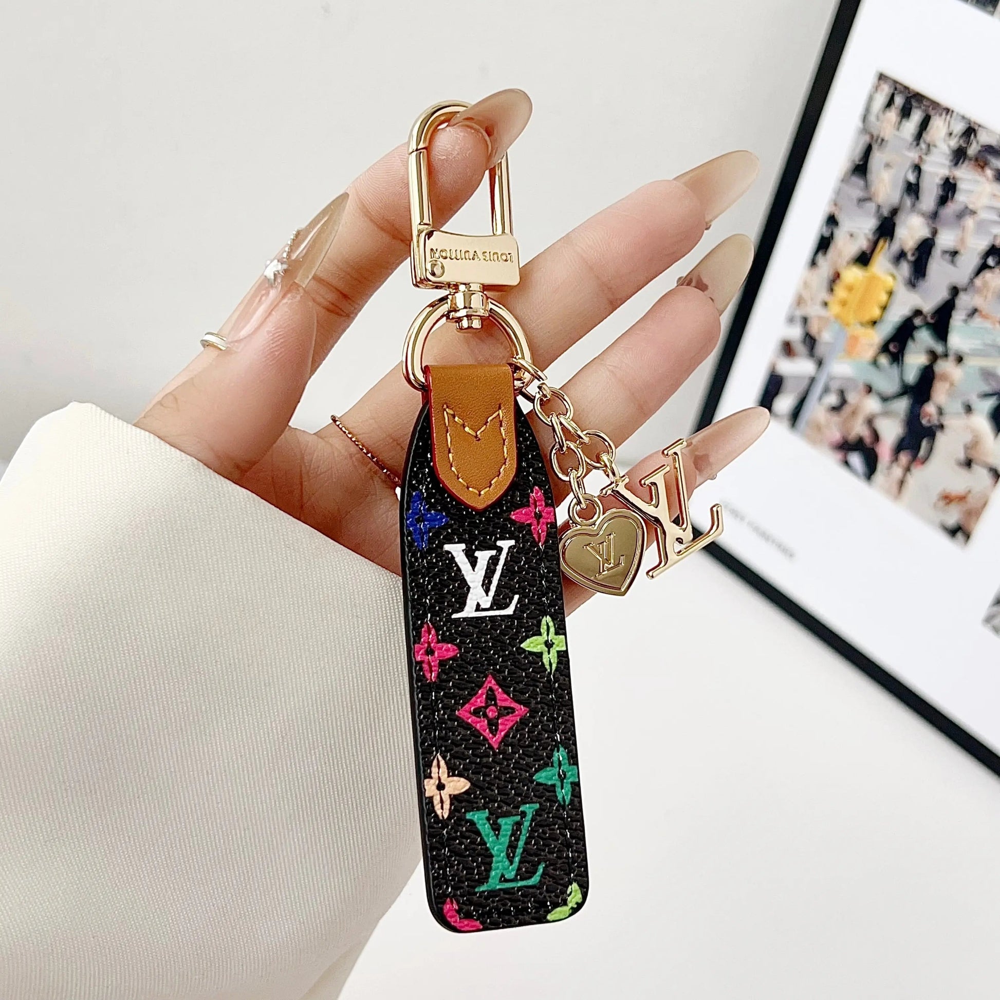 Luxury Leather Keychain Charm with Gold Accents-s2 mysite