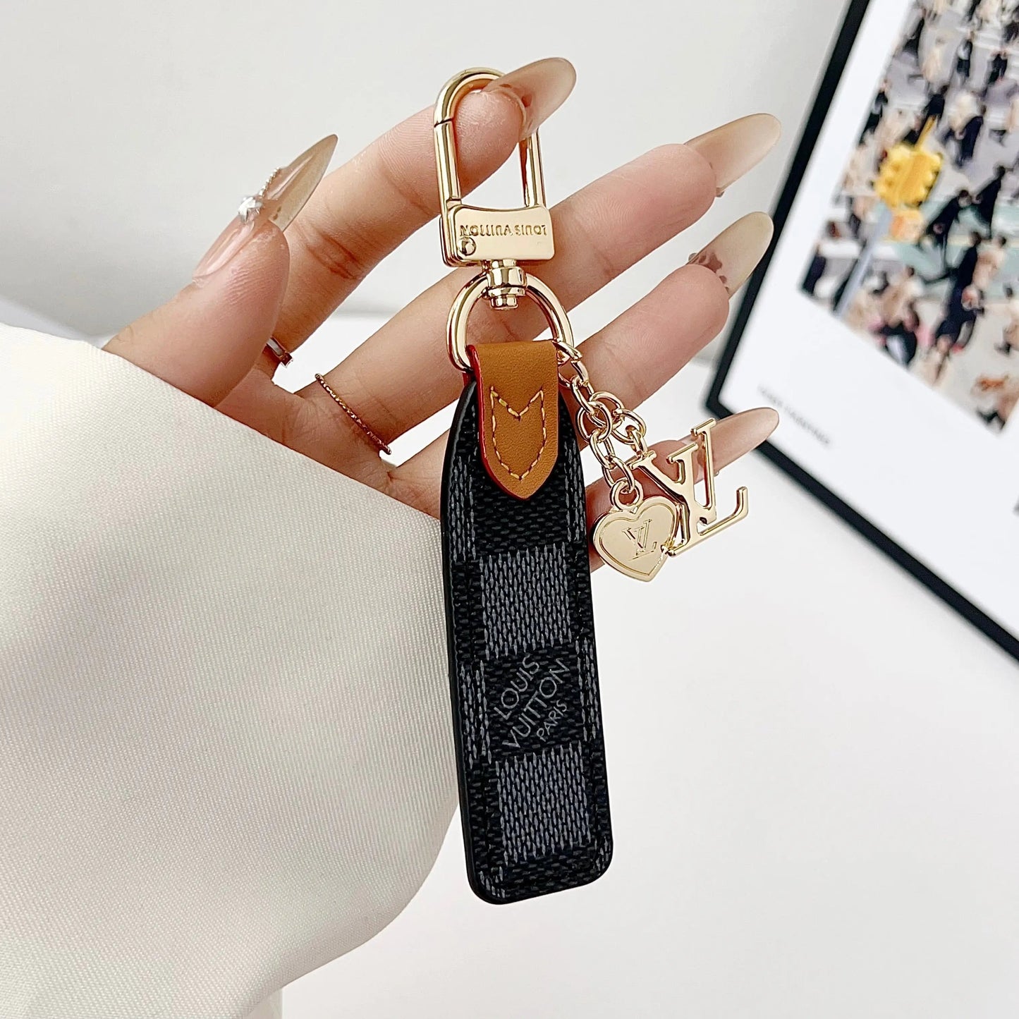 Luxury Leather Keychain Charm with Gold Accents-s2 mysite