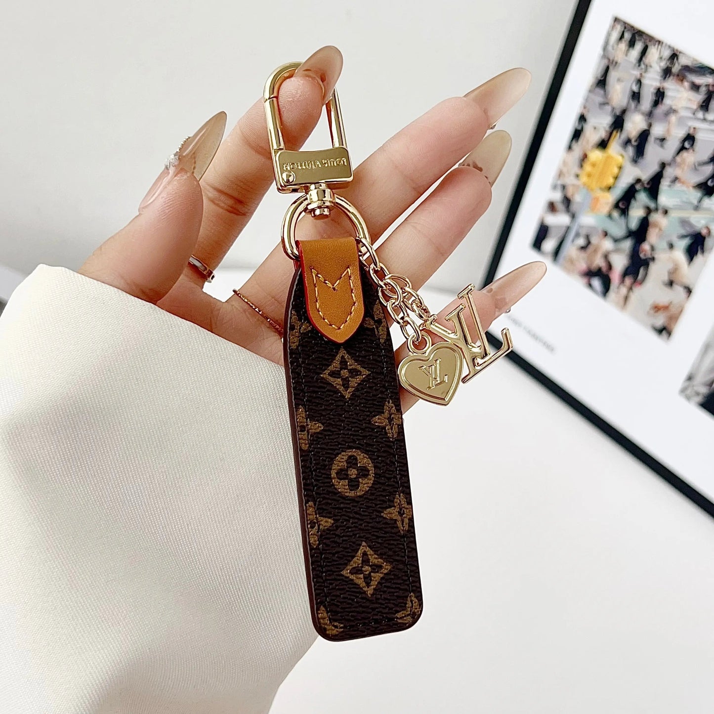 Luxury Leather Keychain Charm with Gold Accents-s2 mysite