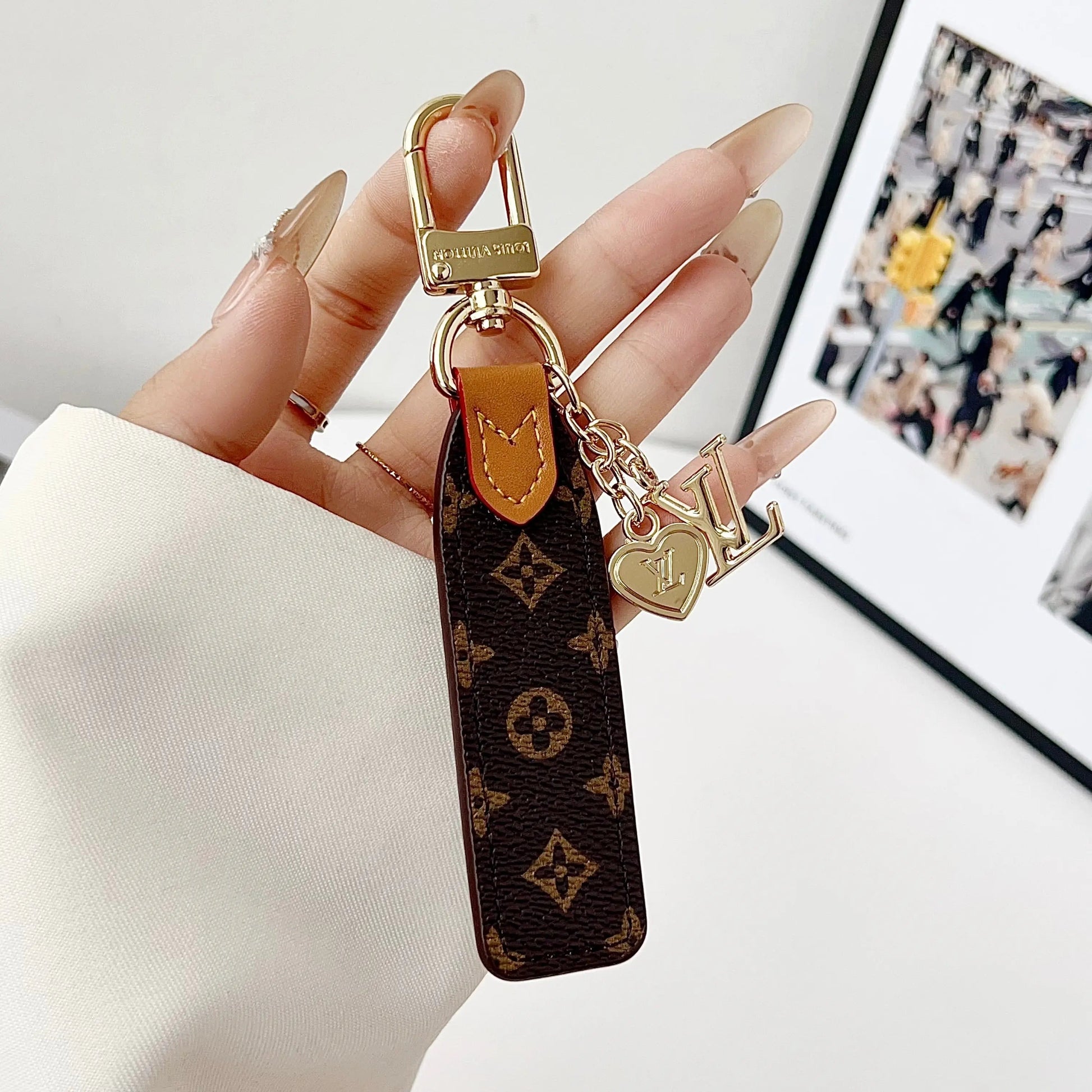 Luxury Leather Keychain Charm with Gold Accents-s2 mysite