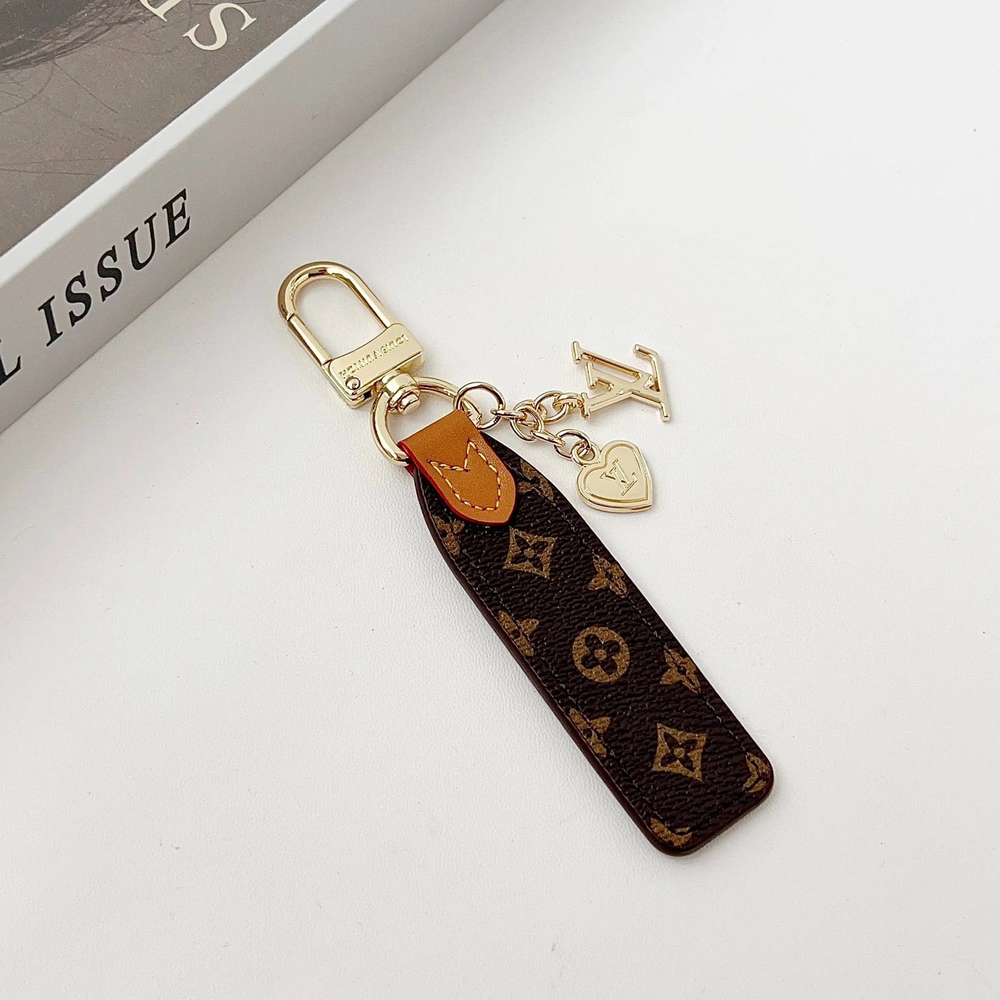 Luxury Leather Keychain Charm with Gold Accents-s2 mysite