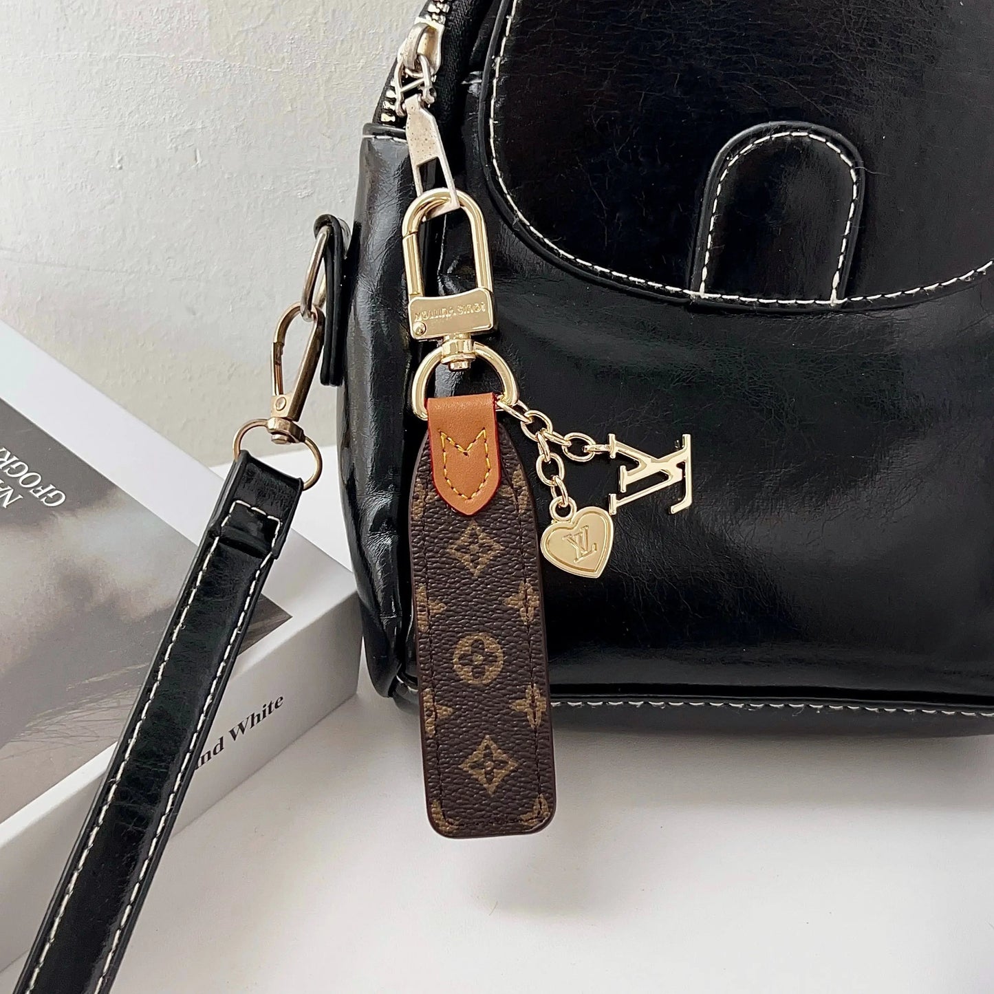 Luxury Leather Keychain Charm with Gold Accents-s2 mysite
