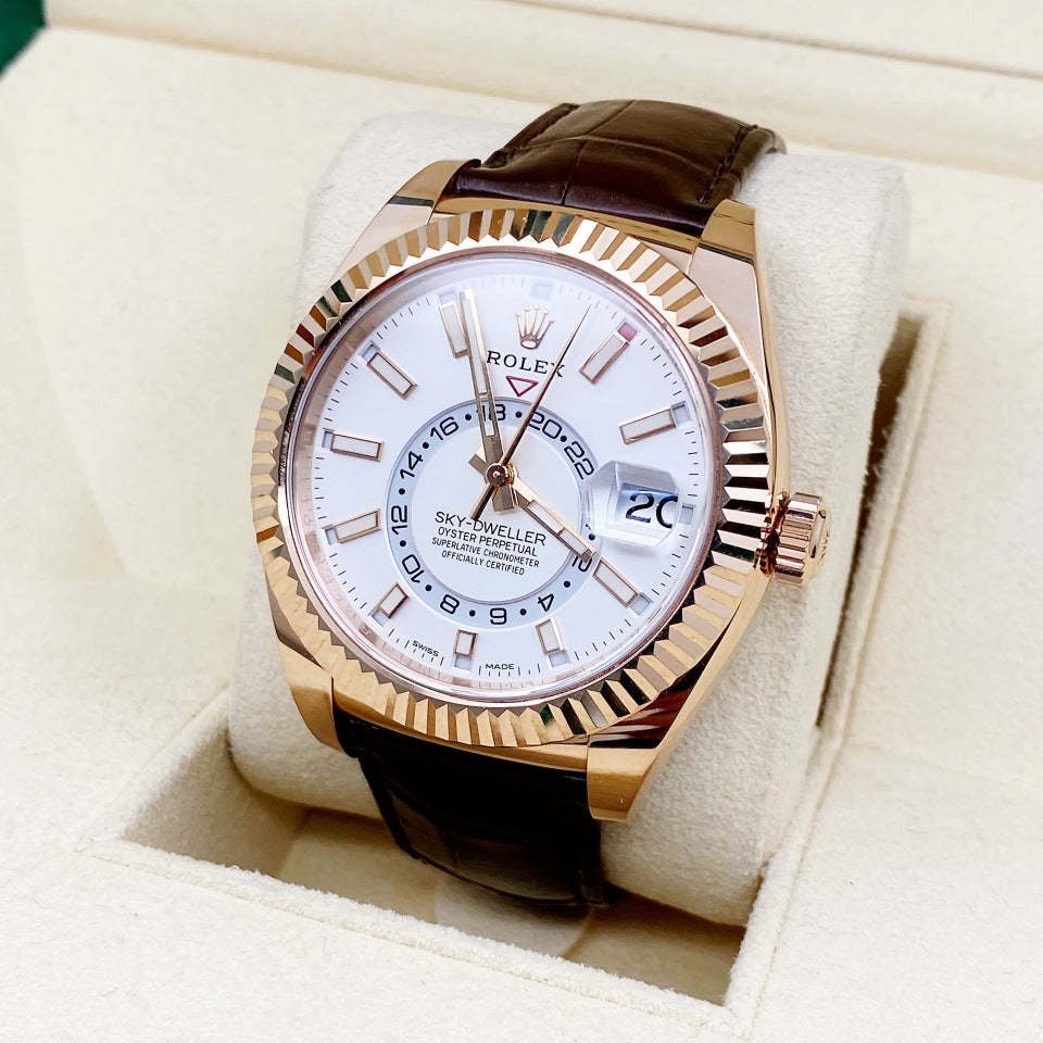 Automatic Watch for Men Replica Sky Dweller Goldwhite Dial Rubber Belt 40mm R061209