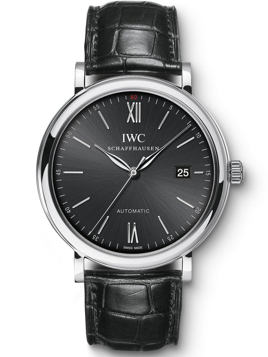 Replica Portofino Automatic IW356502 Steel Black Dial Alligator Strap 40mm