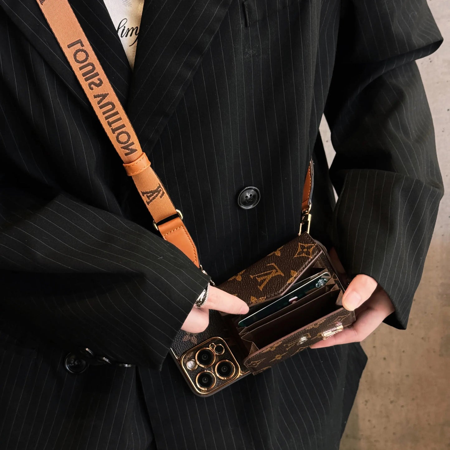 Advanced leather iPhone Case With Wallet And Strap Brown-s2 mysite
