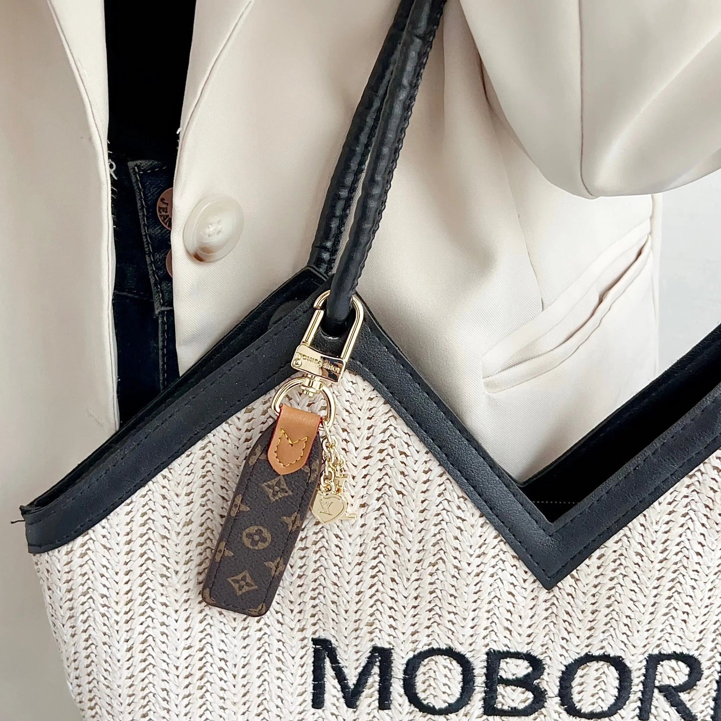 Luxury Leather Keychain Charm with Gold Accents-s2 mysite