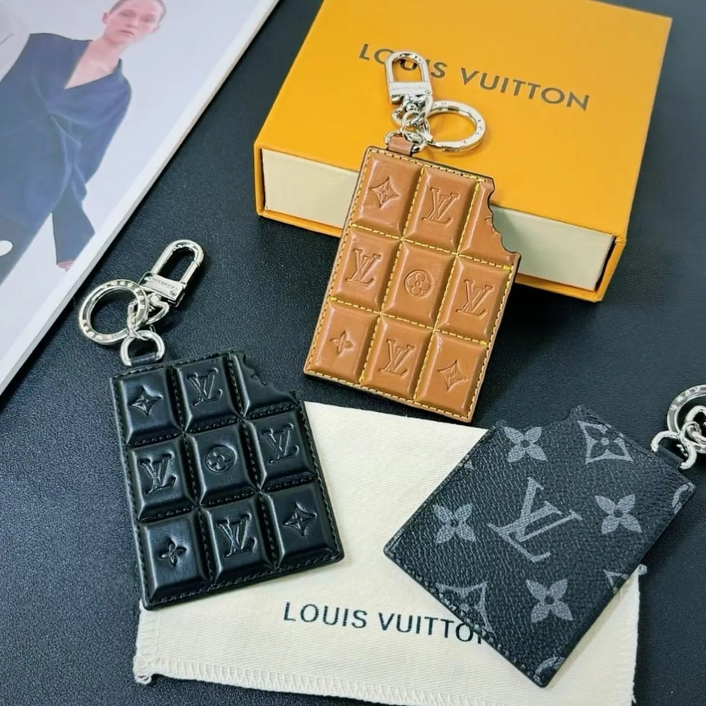 Quilted Chocolate-Style Leather Keychain-s2 mysite