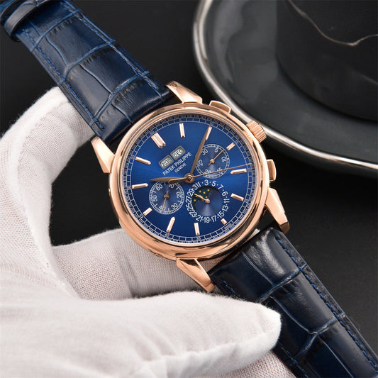 Replica Leather Moon Phase Stainless Steel Automatic Mechanical Watch 40mm