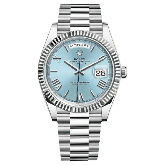 Luxury Automatic Watch for Men Mechanical Wristwatch Stainless Steel Day/Date Ice Blue Face 100201