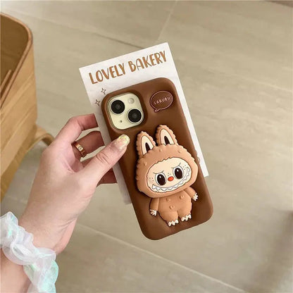 Cute Cartoon Labubu Zimomo Silicone with Stand | Brown/Pink - iPhone Case-s2 mysite