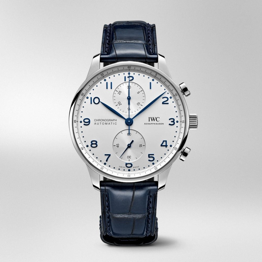 Replica Portugieser Chronograph IW371480 Rose Gold White Dial Brown Alligator Strap 40.9mm