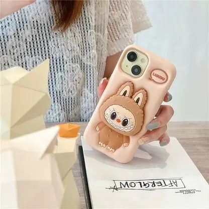 Cute Cartoon Labubu Zimomo Silicone with Stand | Brown/Pink - iPhone Case-s2 mysite