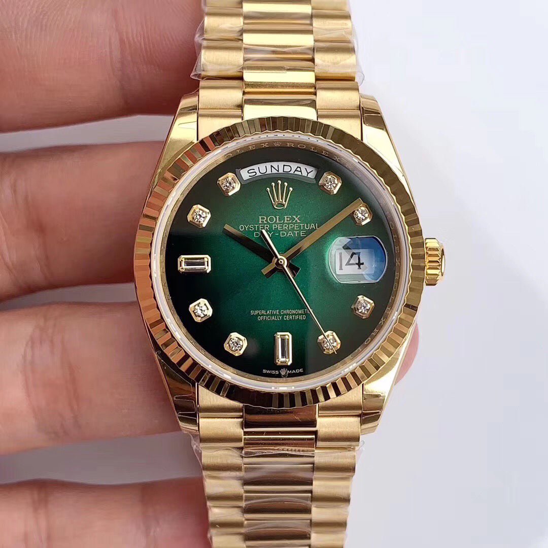 40mm Automatic Watch Replica Daydate Gold Green 061310