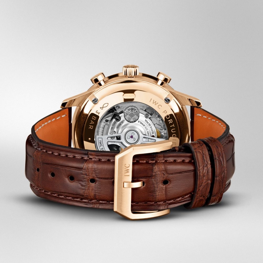 Replica Portugieser Chronograph IW371611 Steel White Dial Brown Alligator Strap 40.9mm