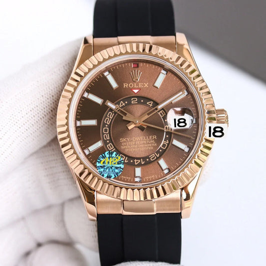 Automatic Watch for Men Replica Sky Dweller Brown Dial Rubber Belt 40mm R061213