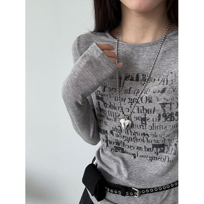 Unique Design Graffiti Letter Long Sleeve T-shirt for Women, Summer Silk Wool Base Layer