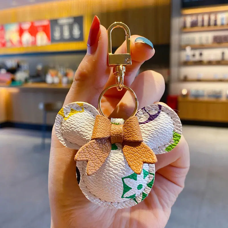 Luxury Mickey Keychain – Faux Leather & Fur Pom Charm-s2 mysite