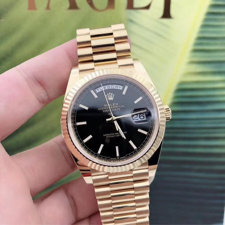 40mm Automatic Watch Replica Daydate Gold Black Belt 061316