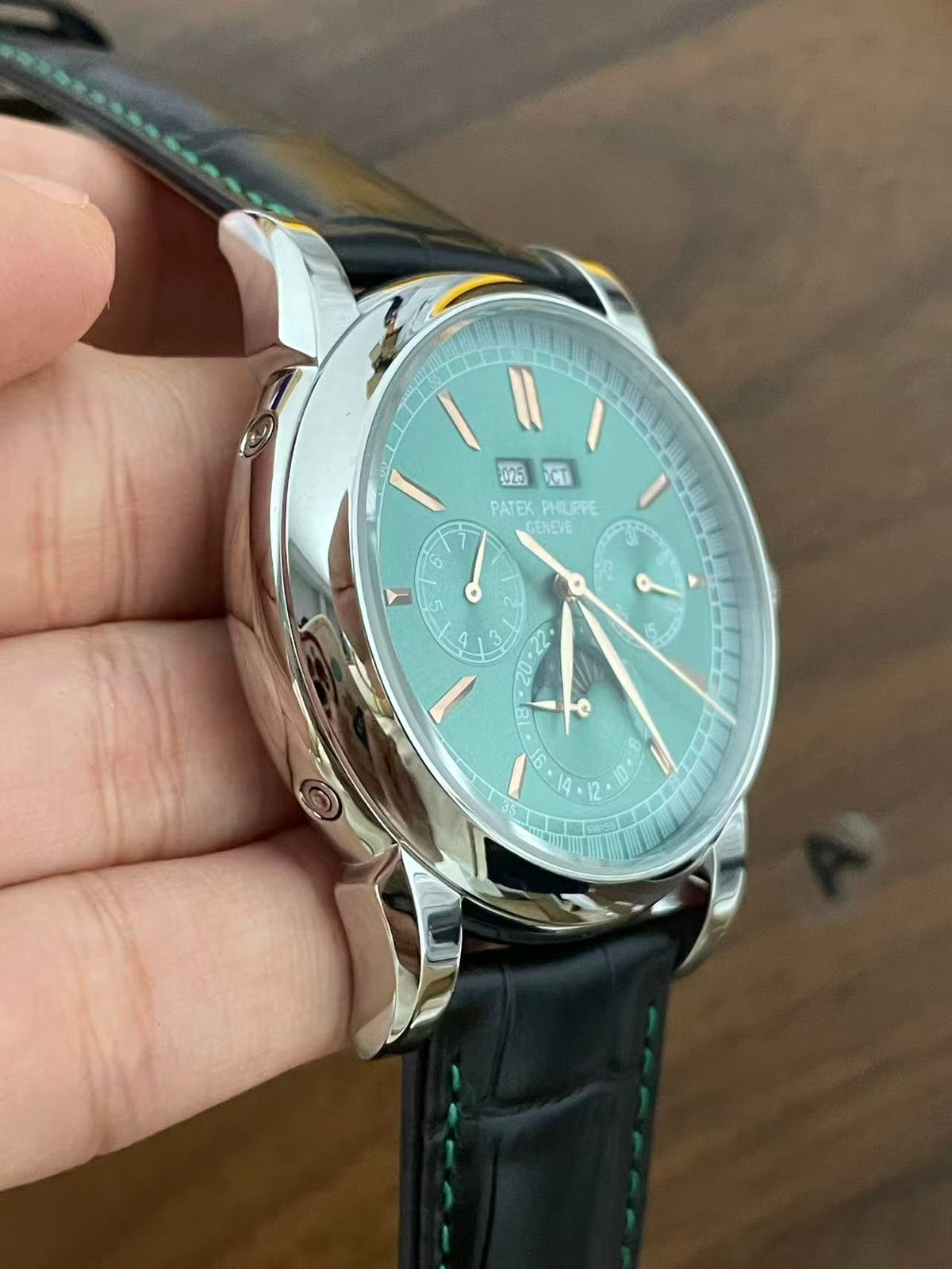 Replica Leather Moon Phase Stainless Steel Automatic Mechanical Watch 40mm
