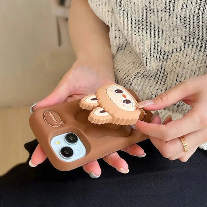 Cute Cartoon Labubu Zimomo Silicone with Stand | Brown/Pink - iPhone Case-s2 mysite
