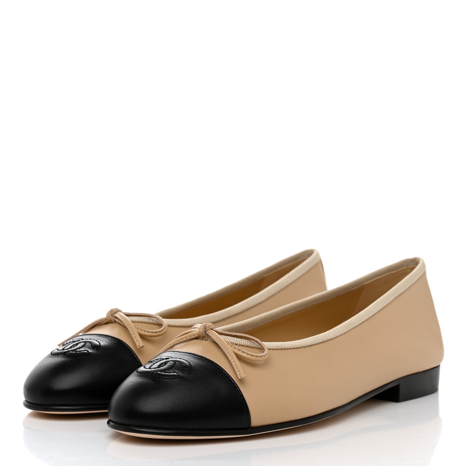BALLET FLATS BEIGE BLACK LAMBSKIN mysite