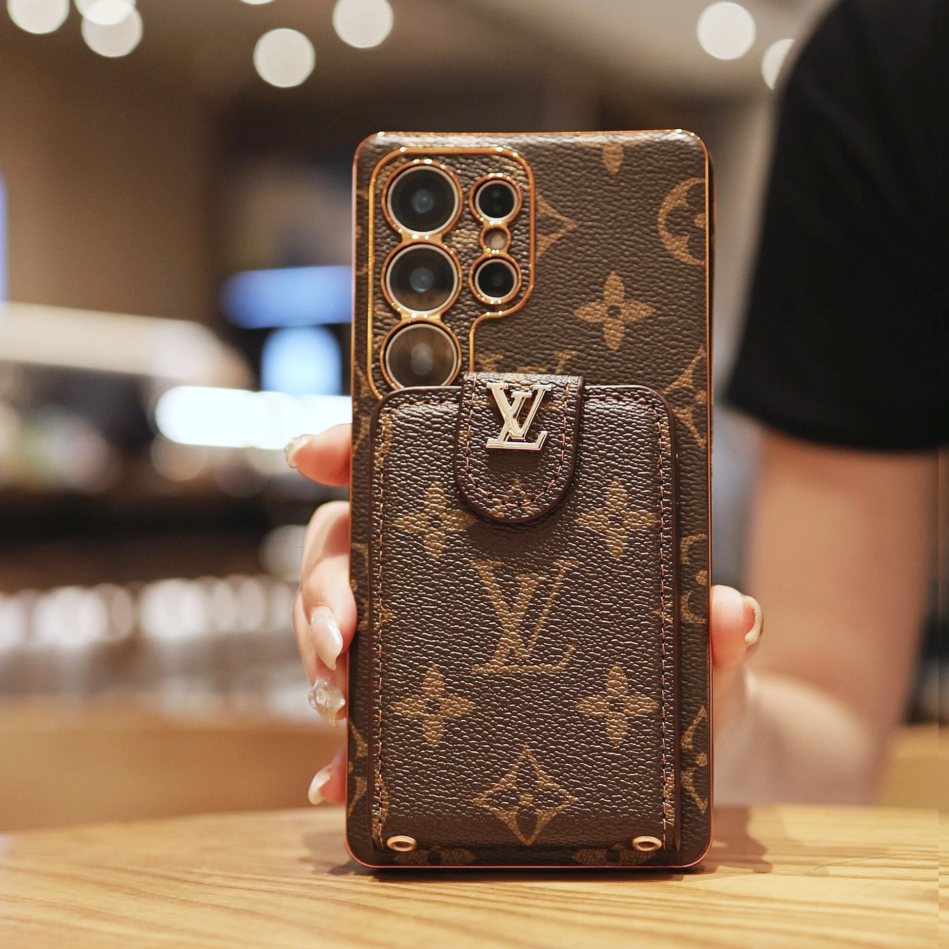 Luxury Monogram Leather Multi-Function Phone Case with Wrist Strap-1 mysite