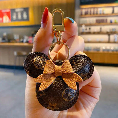 Luxury Mickey Keychain – Faux Leather & Fur Pom Charm-s2 mysite