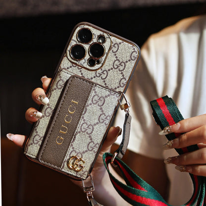 Luxury Advanced Leather iPhone Case with Card Holder & Strap-s2 mysite