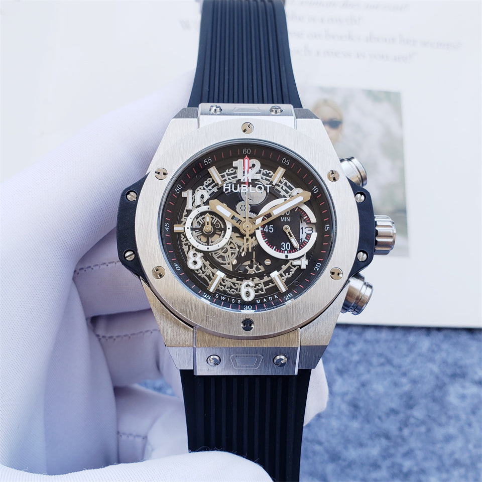 Luxury VK Quartz Movement Watch for Men Chronograph Wristwatch Stainless Steel Leather Strap