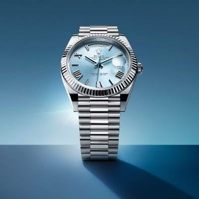 Luxury Automatic Watch for Men Mechanical Wristwatch Stainless Steel Day/Date Ice Blue Face 100201