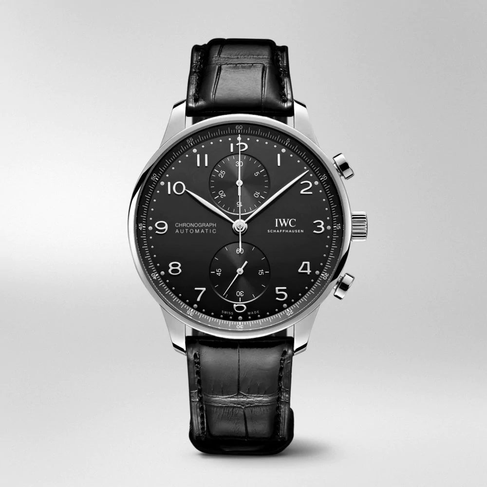 Replica Portugieser Chronograph IW371480 Rose Gold White Dial Brown Alligator Strap 40.9mm
