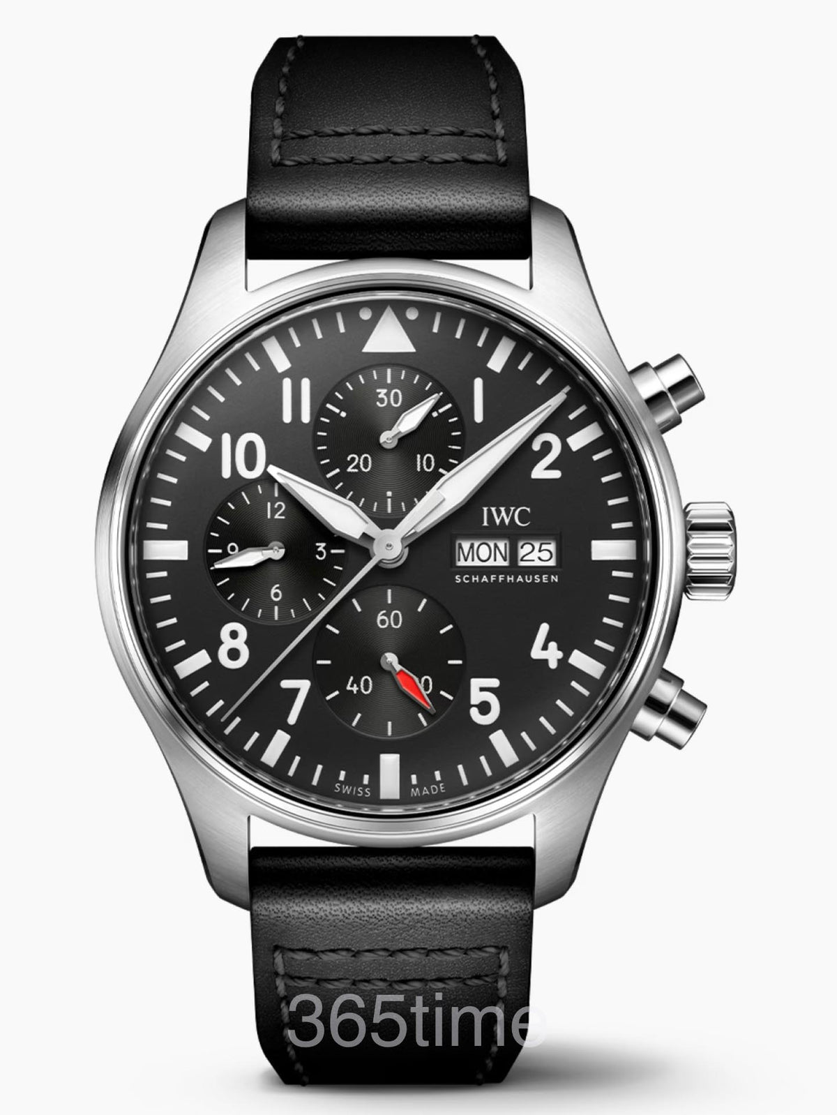 Replica Pilot’s Watch Chronograph, Ref. IW378001 (Stainless Steel Case, Black Dial, Black Leather Strap, 43mm) VK63 Quartz Movement