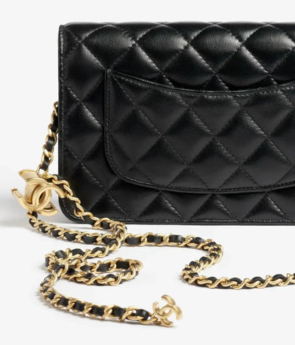 Wallet On Chain Shiny Lambskin Pearls Gold Tone Metal-18 mysite