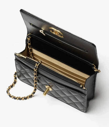 Wallet On Chain Shiny Lambskin Pearls Gold Tone Metal-18 mysite