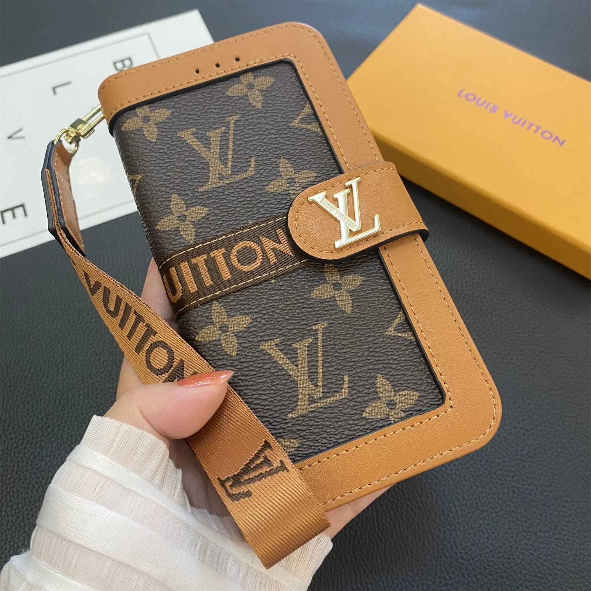 Premium Genuine Leather Monogram Canvas Wallet Card Holder Case Samsung Galaxy-1 mysite