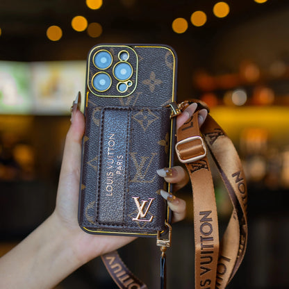 Luxury Advanced Leather iPhone Case with Card Holder & Strap-s2 mysite