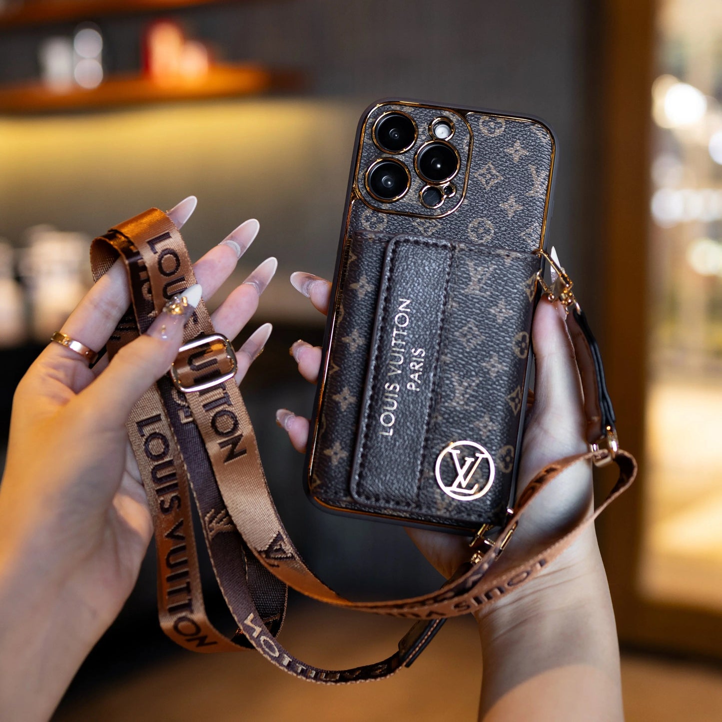 Luxury Advanced Leather iPhone Case with Card Holder & Strap-s2 mysite